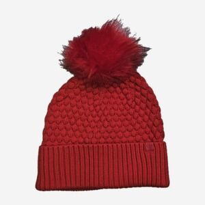 Lululemon Women's Bubble Knit Pom Beanie‎ Wool Blend Red One Size Textured Puff